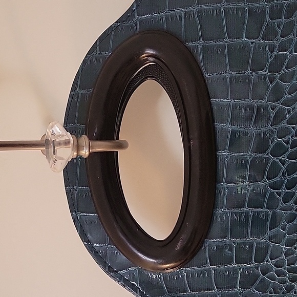 VTG 1990s Faux Alligator Teal Vertical Nappy Tote Festival Shopper Bag - Picture 5 of 7